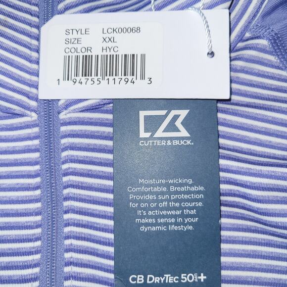 NWT Cutter & Buck Forge Half-Zip Stripe Top Size XXL Hyacinth White Golf Tennis - Picture 6 of 10
